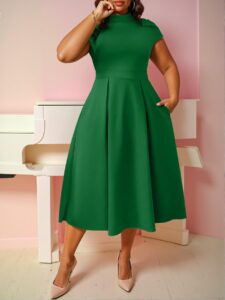 Elegant Green Chic Plus Size A-Line Dress with Bow Detail at Shoulders, Perfect for a Stylish Ensemble "Chic, Classy and Trendy Fashion Style to Dress to Impress"