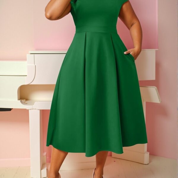 Elegant Green Chic Plus Size A-Line Dress with Bow Detail at Shoulders, Perfect for a Stylish Ensemble "Chic, Classy and Trendy Fashion Style to Dress to Impress"