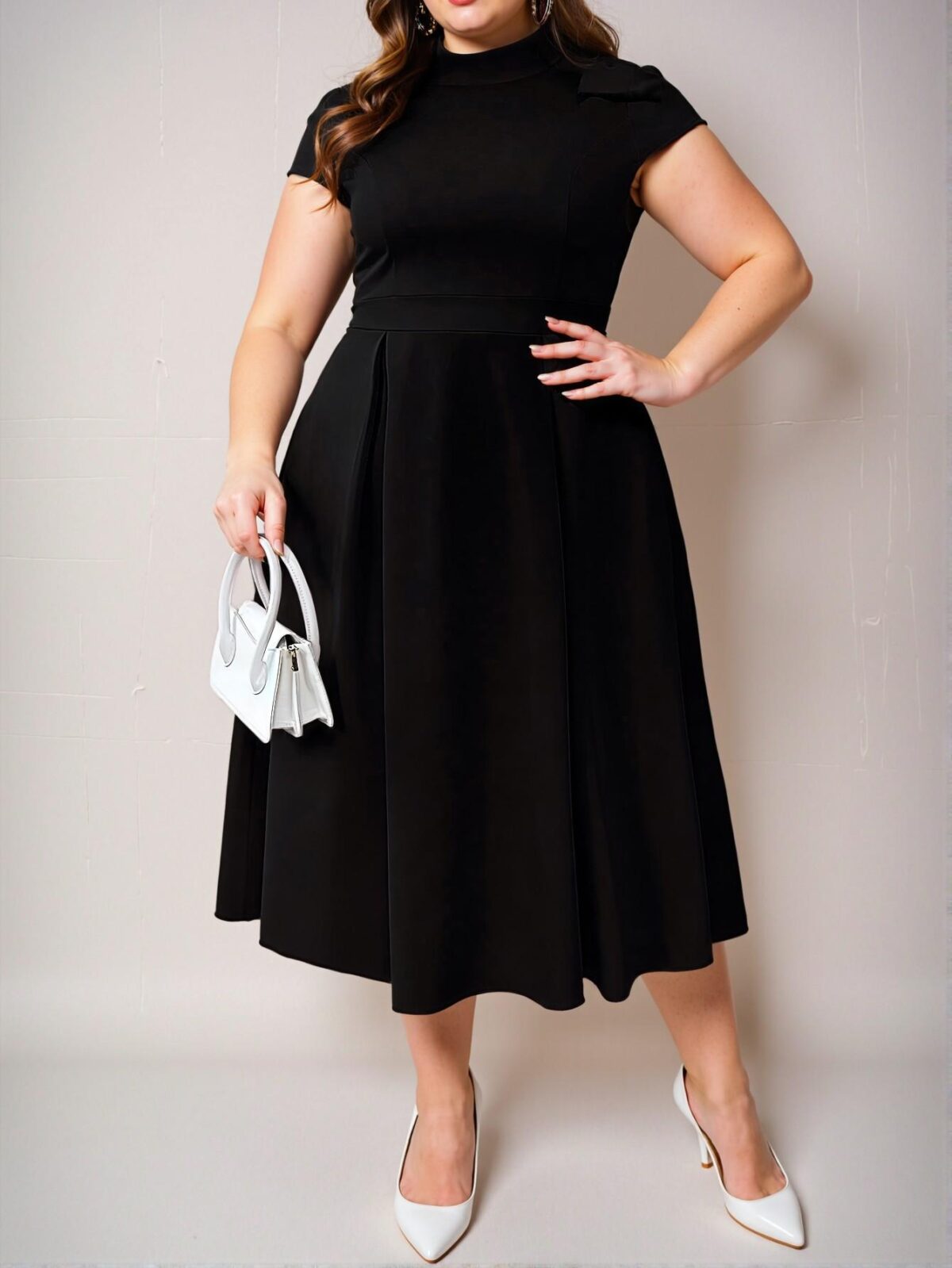Elegant Black A-Line Maxi Dress with Stand Collar and Bowknot Detail for a Chic and Classy Look to Dress to Impress - Image 3