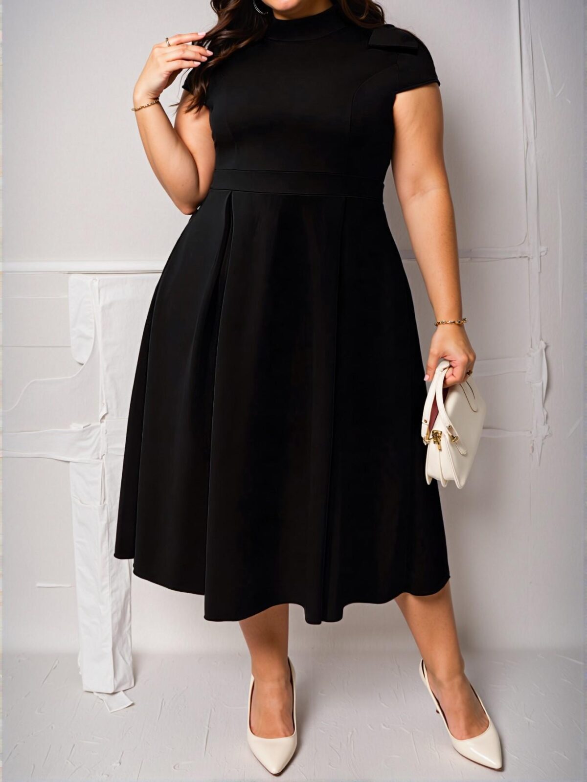 Elegant Black A-Line Maxi Dress with Stand Collar and Bowknot Detail for a Chic and Classy Look to Dress to Impress - Image 4