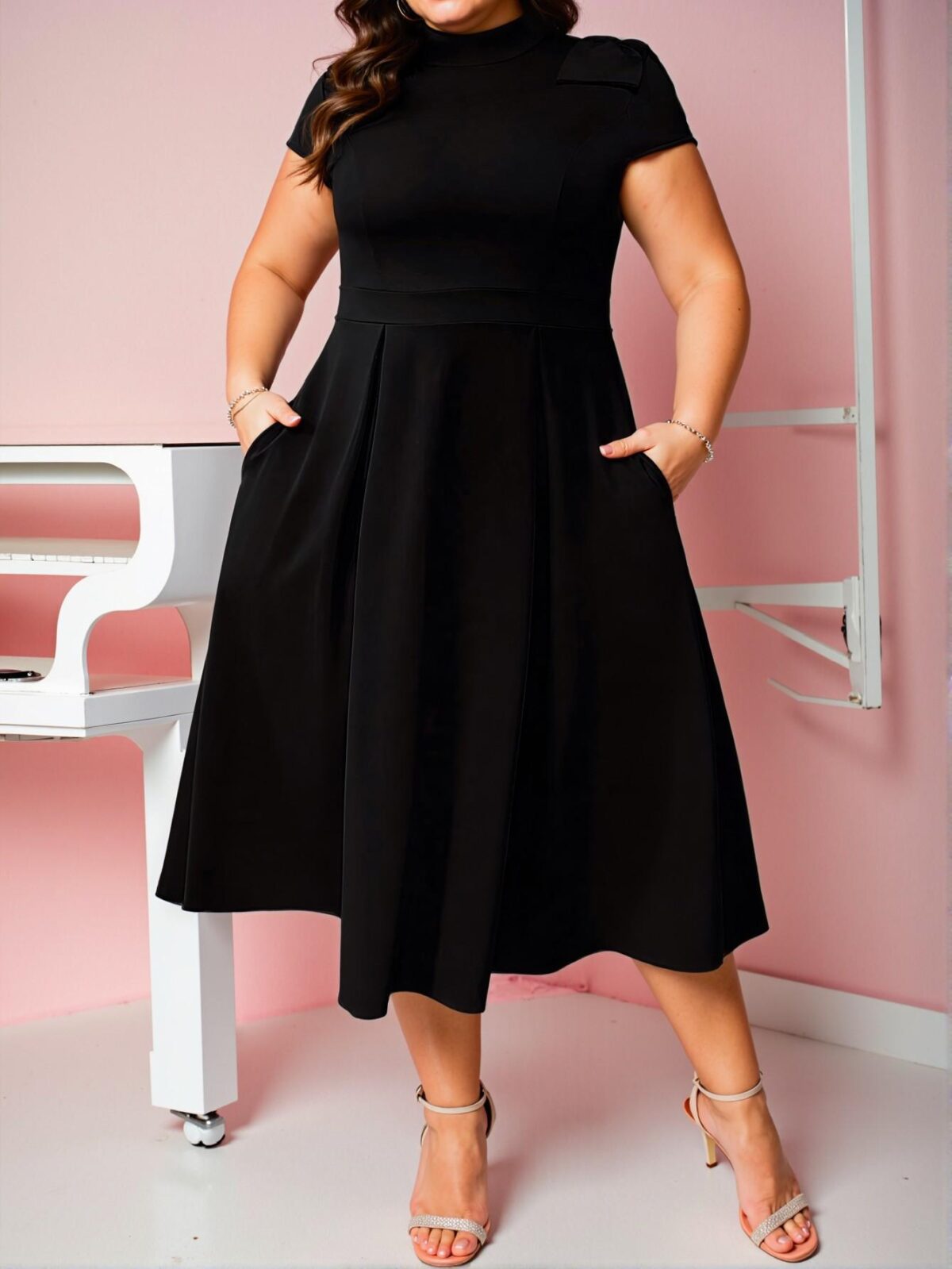 Elegant Black A-Line Maxi Dress with Stand Collar and Bowknot Detail for a Chic and Classy Look to Dress to Impress - Image 5
