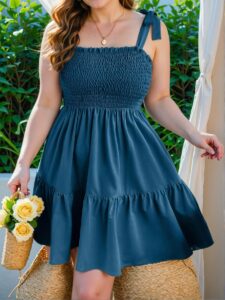 Elegant Blue Charming Plus Size Tie-Up Strap Dress for Summer - Chic, Classy and Trendy Fashion Style to Dress to Impress
