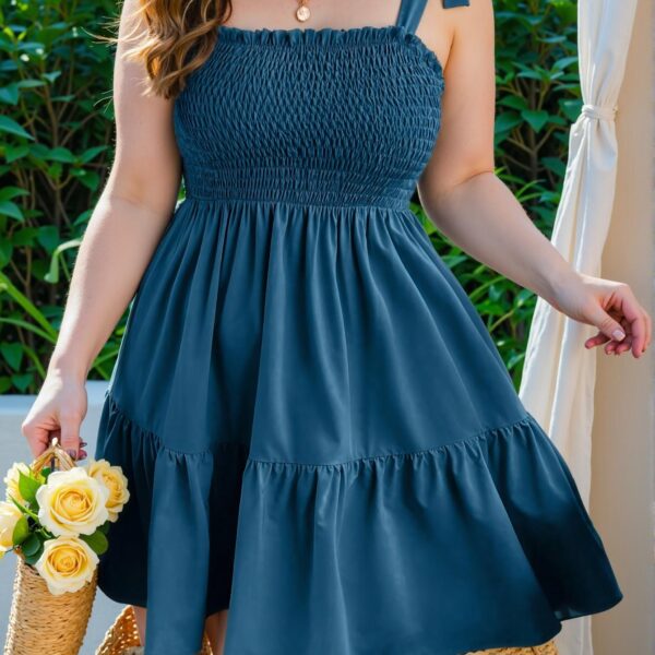Elegant Blue Charming Plus Size Tie-Up Strap Dress for Summer - Chic, Classy and Trendy Fashion Style to Dress to Impress