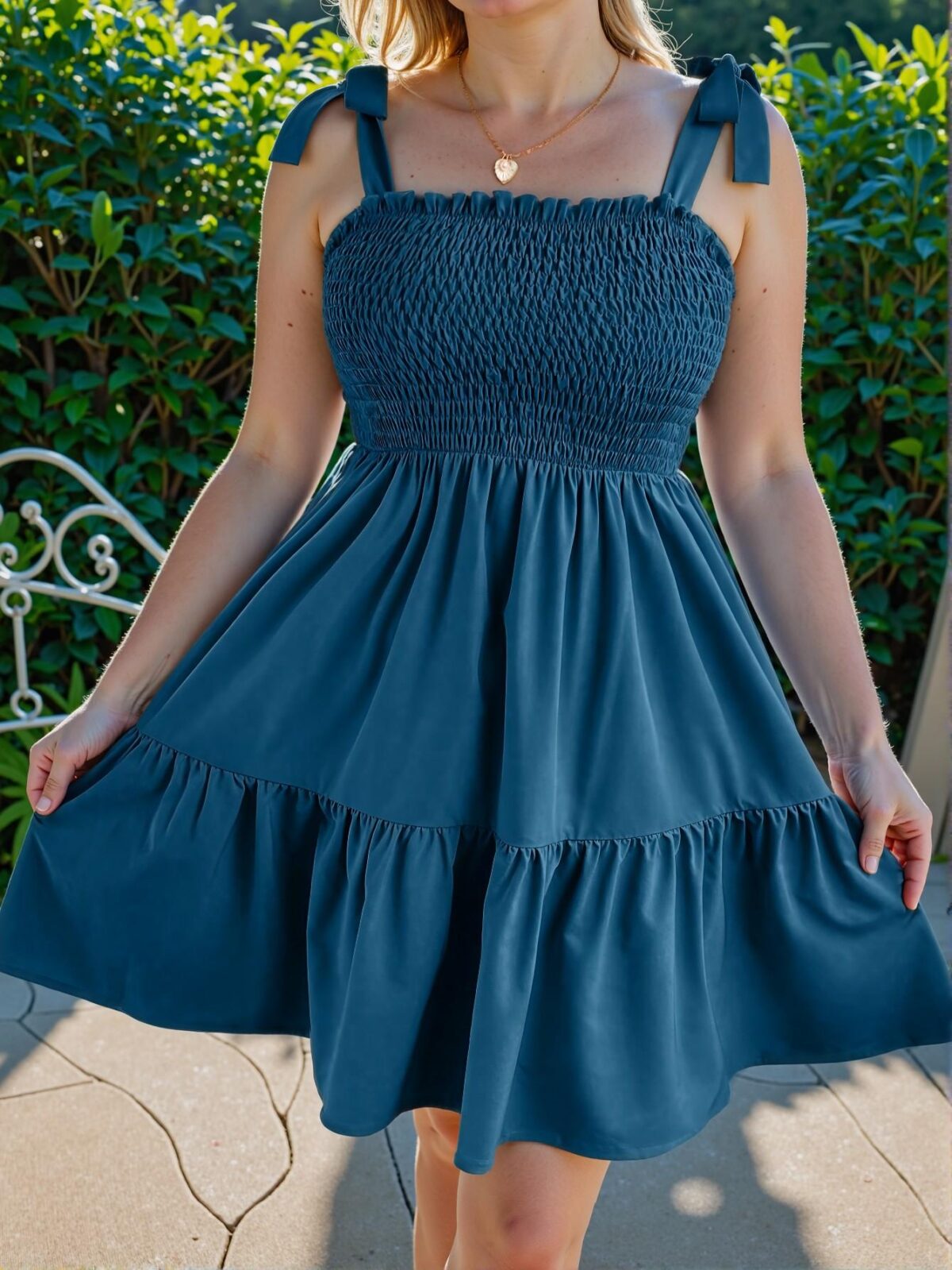Elegant Blue Charming Plus Size Tie-Up Strap Dress for Summer - Chic, Classy and Trendy Fashion Style to Dress to Impress - Image 4