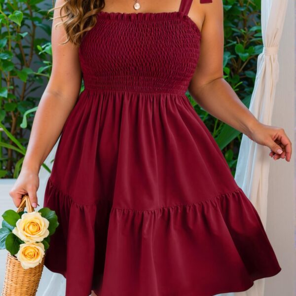 Elegant Burgundy Flounce Hem Tie-Up Strap Cami Dress for Plus Size Fashionistas - Chic, Classy and Trendy Style to Dress to Impress