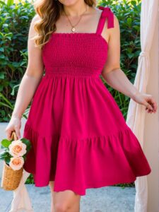Elegant Hot Pink Flounce Hem Sleeveless Cami Dress - Chic, Classy and Trendy Fashion Style to Dress to Impress