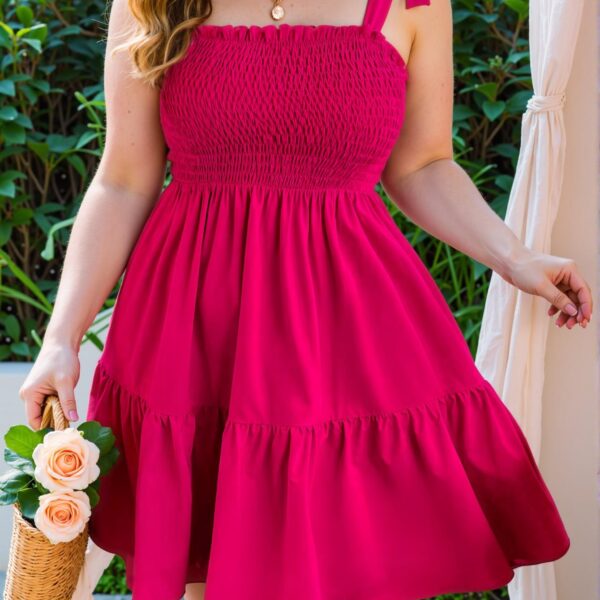 Elegant Hot Pink Flounce Hem Sleeveless Cami Dress - Chic, Classy and Trendy Fashion Style to Dress to Impress