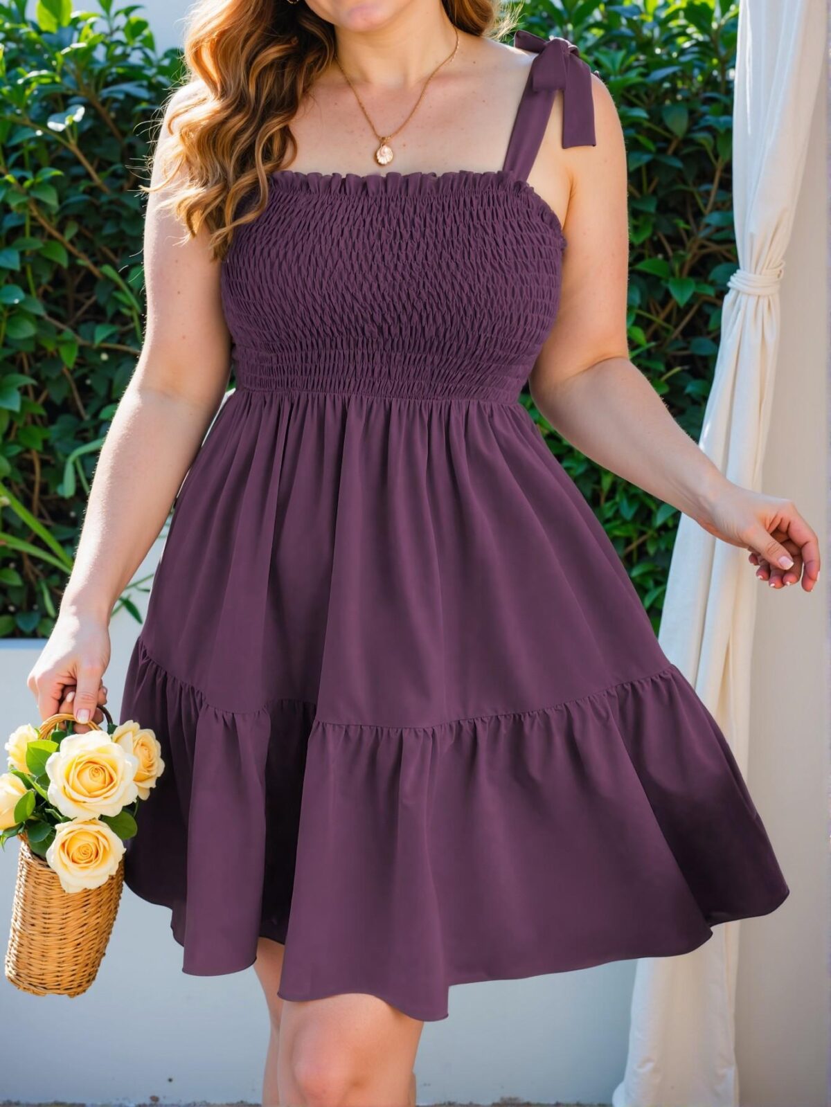 Elegant Purple Stylish Wide Strap Tie-Up Casual Dress Chic, Classy and Trendy Fashion Style to Dress to Impress - Image 4
