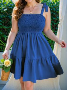 Elegant Royal Blue Casual Cami Tie-Up Dress with Ruffle Hem for a Chic, Classy and Trendy Fashion Style to Dress to Impress