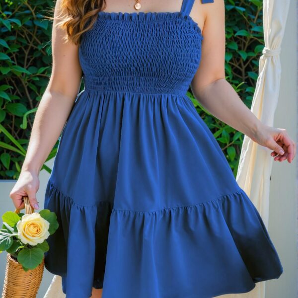 Elegant Royal Blue Casual Cami Tie-Up Dress with Ruffle Hem for a Chic, Classy and Trendy Fashion Style to Dress to Impress