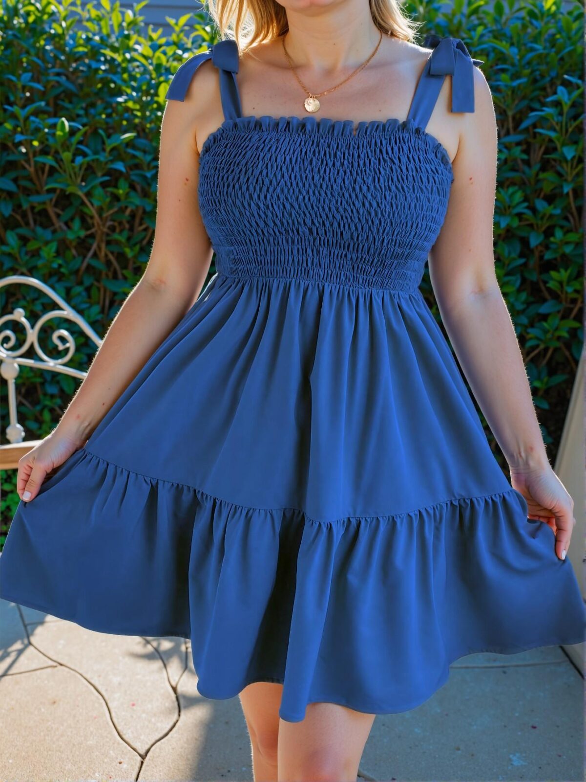 Elegant Royal Blue Casual Cami Tie-Up Dress with Ruffle Hem for a Chic, Classy and Trendy Fashion Style to Dress to Impress - Image 5