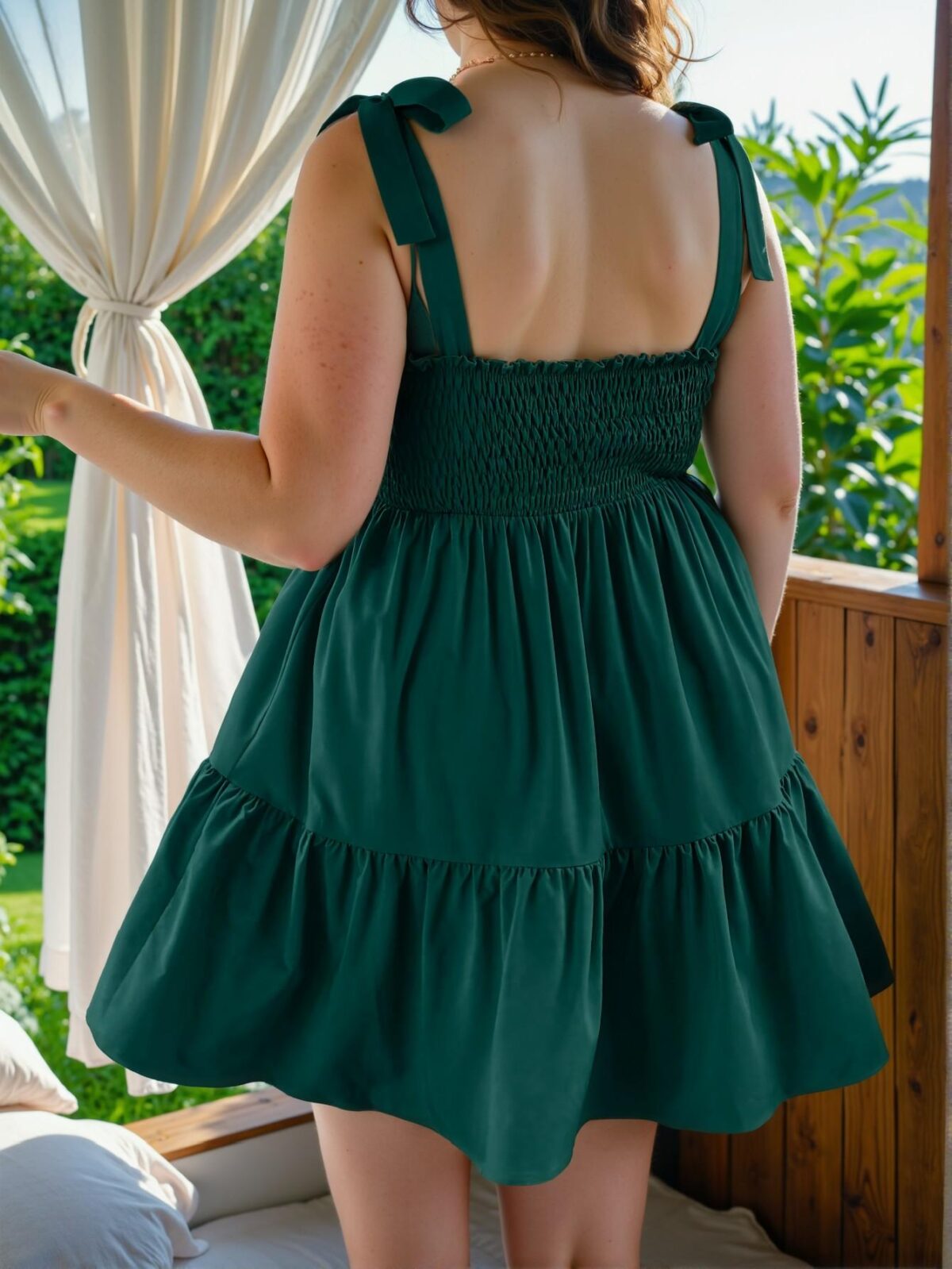 Elegant Dark Green Flounce Hem Cami Dress with Tie Waist Detailing - Chic, Classy and Trendy Fashion Style to Dress to Impress - Image 2