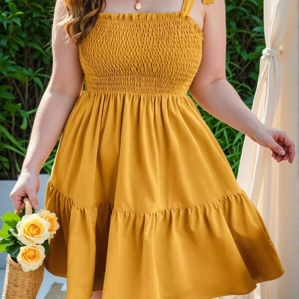 Elegant Mustard Yellow Chic Tied Cami Dress with Flounce Hem - Classy and Trendy Fashion Style to Dress to Impress