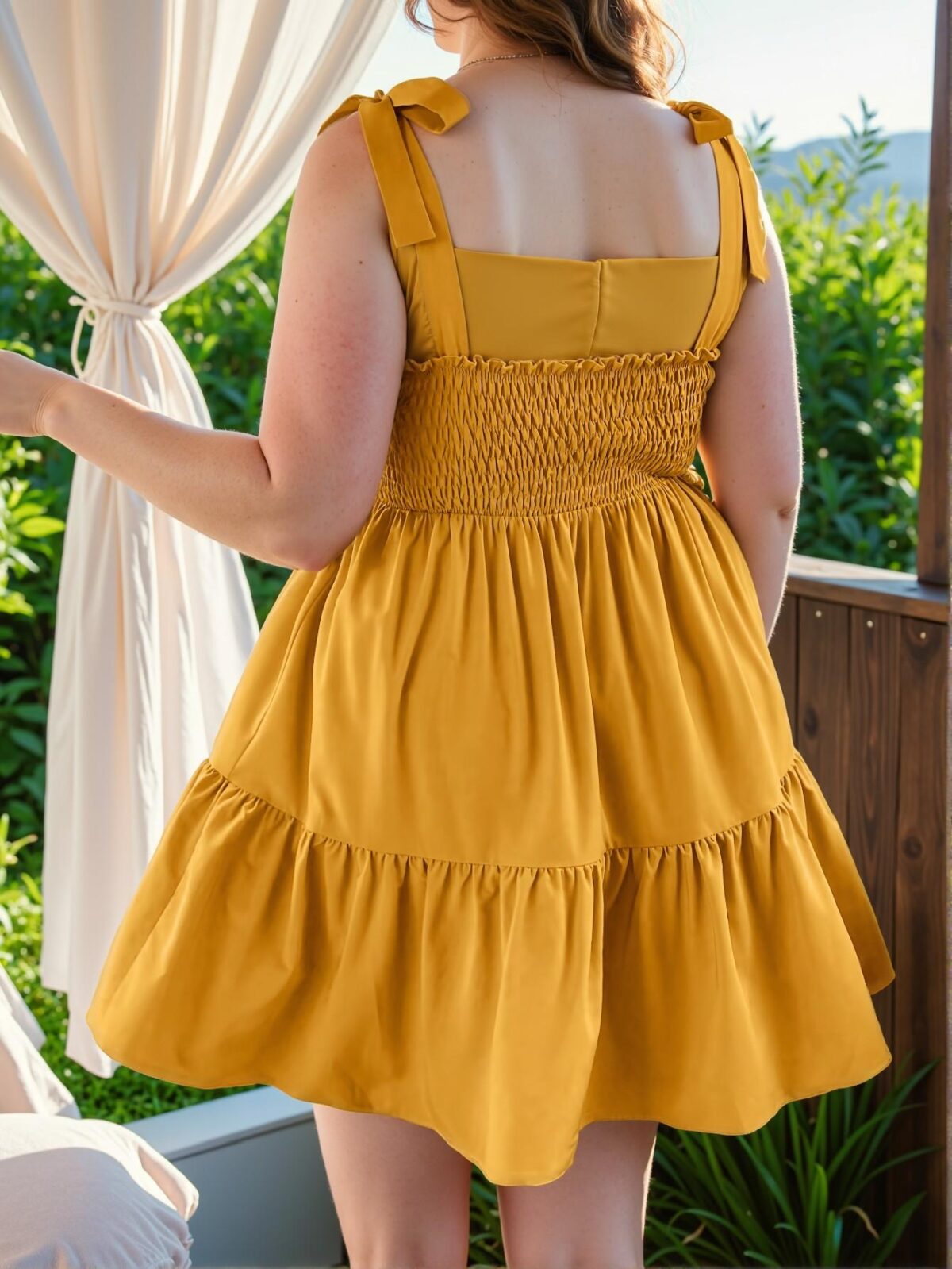 Elegant Mustard Yellow Chic Tied Cami Dress with Flounce Hem - Classy and Trendy Fashion Style to Dress to Impress - Image 2