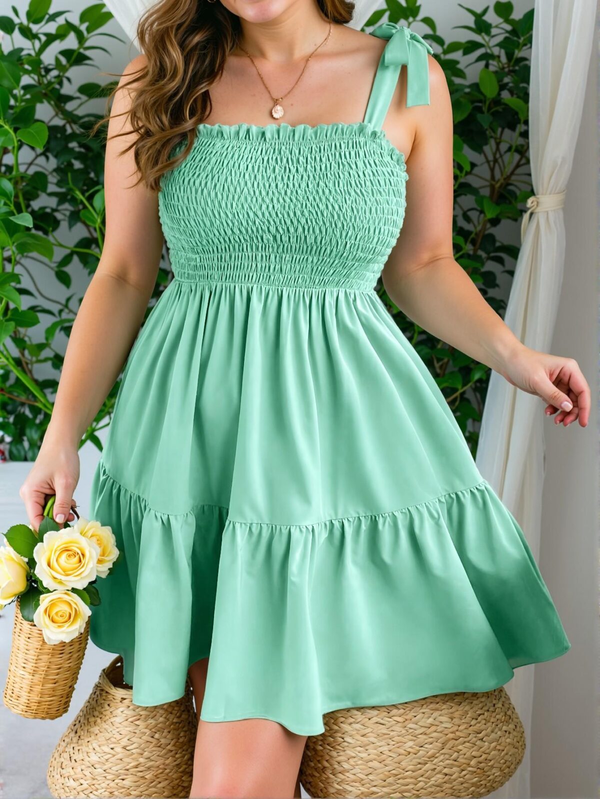 Elegant Baby Blue Flounce Hem Cami Dress with Tie Straps for a Fashionable Summer Look - Chic, Classy and Trendy Fashion Style to Dress to Impress