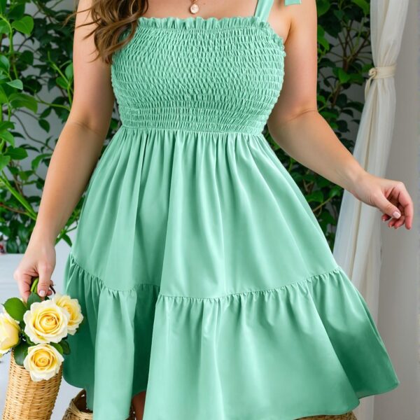 Elegant Baby Blue Flounce Hem Cami Dress with Tie Straps for a Fashionable Summer Look - Chic, Classy and Trendy Fashion Style to Dress to Impress