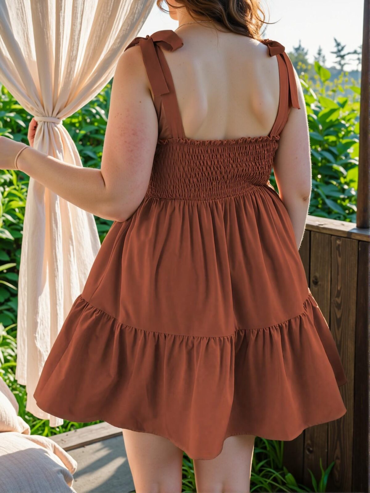 Elegant Rust Brown Flirty Tied Strap Dress for Summer Celebrations - Chic, Classy, and Trendy Fashion Style to Dress to Impress - Image 2