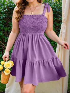 Elegant Mauve Purple Stylish Plus Size Casual Cami Dress with Tie Straps and Ruffle Hem for Effortless Summer Chic, Classy and Trendy Fashion Style to Dress to Impress