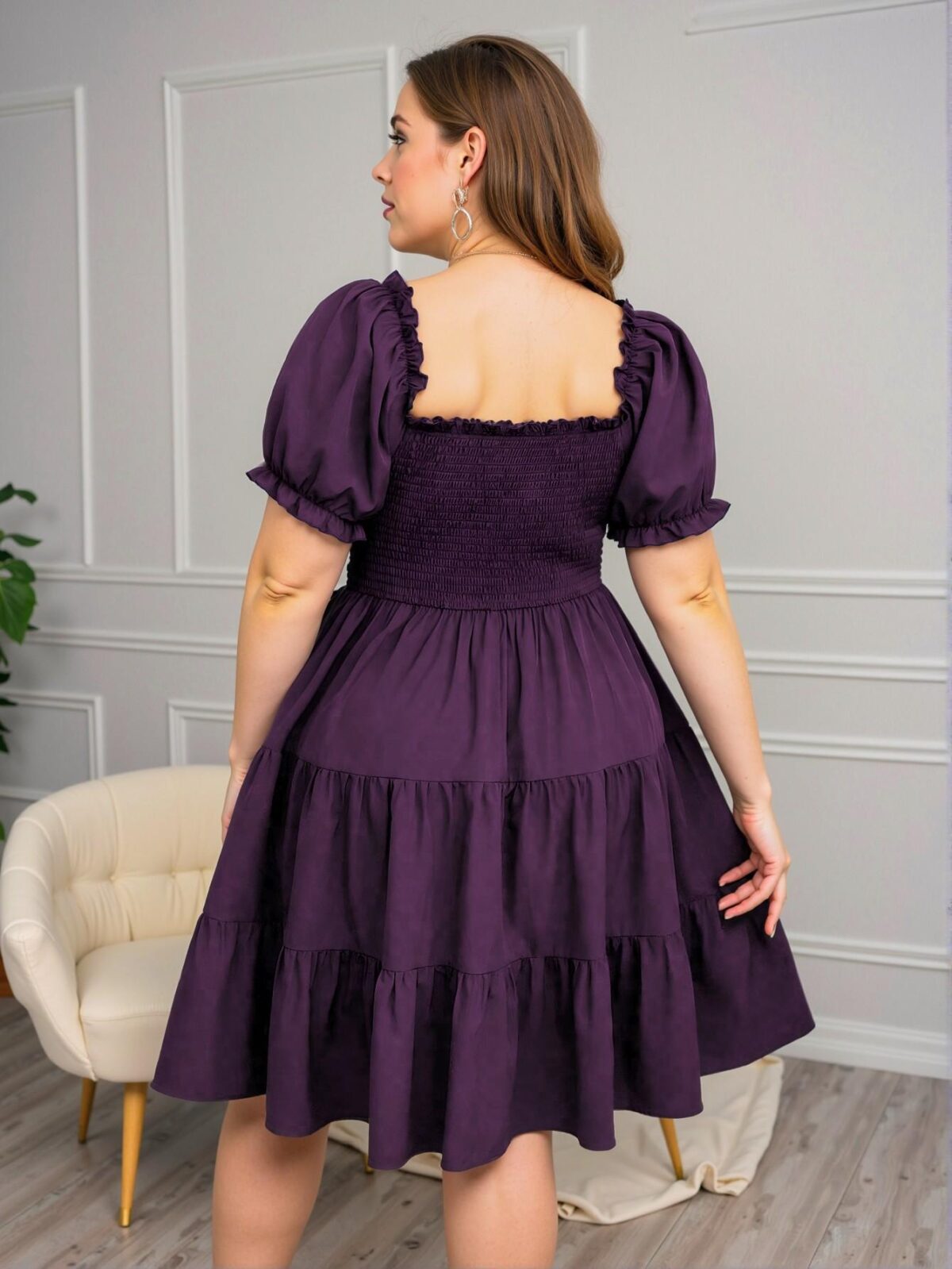 Elegant Purple Chic Puff Sleeve Mini Dress for Summer - Stylish, Classy, and Trendy Fashion to Dress to Impress - Image 2
