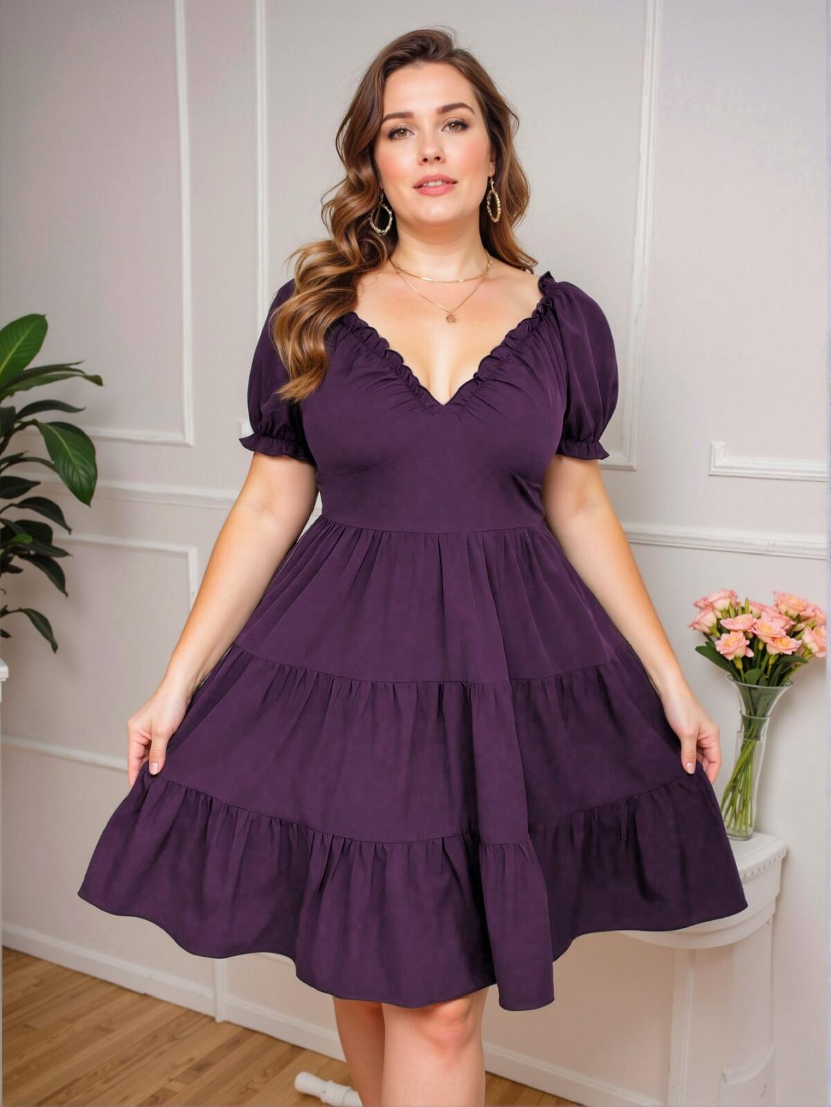 Elegant Purple Chic Puff Sleeve Mini Dress for Summer - Stylish, Classy, and Trendy Fashion to Dress to Impress - Image 5