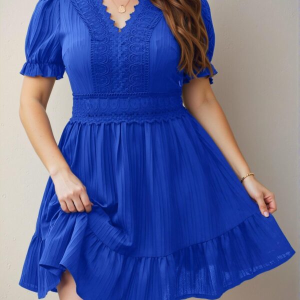 Elegant Royal Blue A-Line Summer Dress with Lace and Puff Sleeves - Chic, Classy and Trendy Fashion Style to Dress to Impress