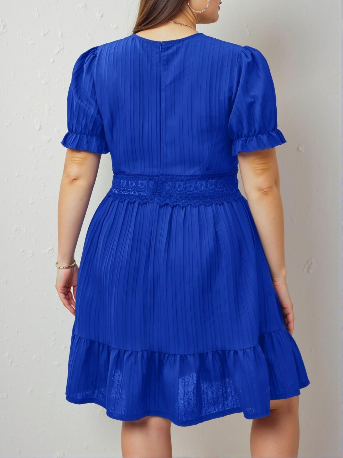 Elegant Royal Blue A-Line Summer Dress with Lace and Puff Sleeves - Chic, Classy and Trendy Fashion Style to Dress to Impress - Image 2