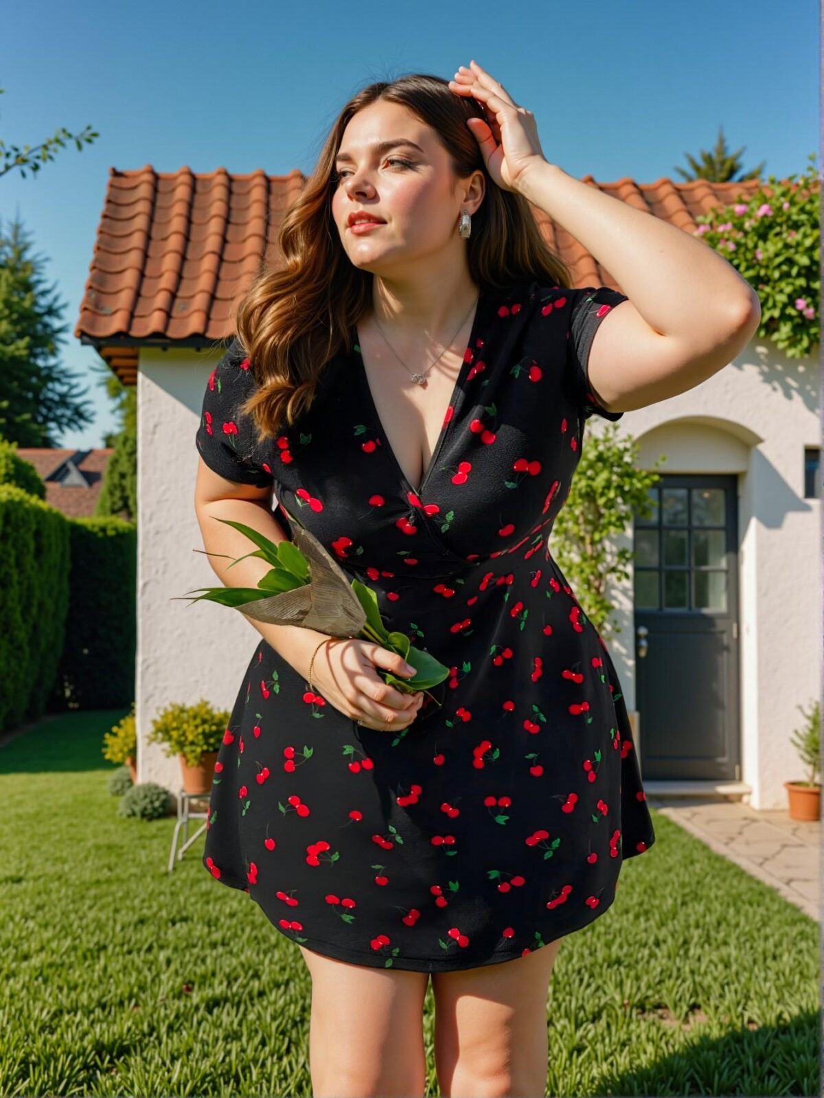 Elegant Black Bohemian Cherry Print Short Sleeve Dress, Perfect for Vacations, Beach Days, and Holidays - Chic, Classy and Trendy Fashion Style to Dress to Impress - Image 4
