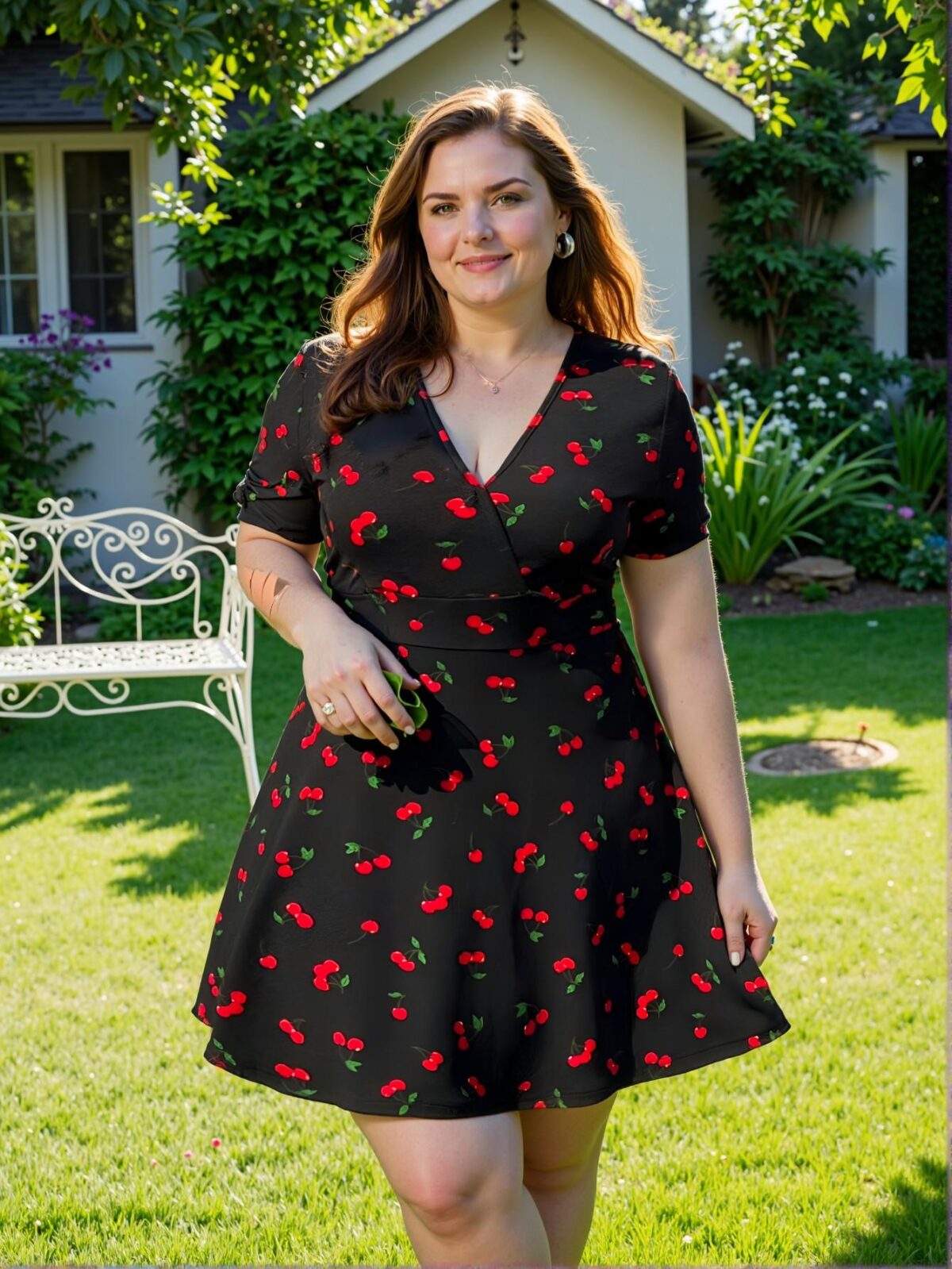 Elegant Black Bohemian Cherry Print Short Sleeve Dress, Perfect for Vacations, Beach Days, and Holidays - Chic, Classy and Trendy Fashion Style to Dress to Impress - Image 5
