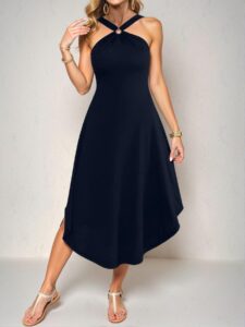 Elegant Royal Blue Stylish Halter Neck Asymmetrical Hem Maxi Dress for Women’s Spring and Summer Beach Vacations - Chic, Classy and Trendy Fashion Style to Dress to Impress