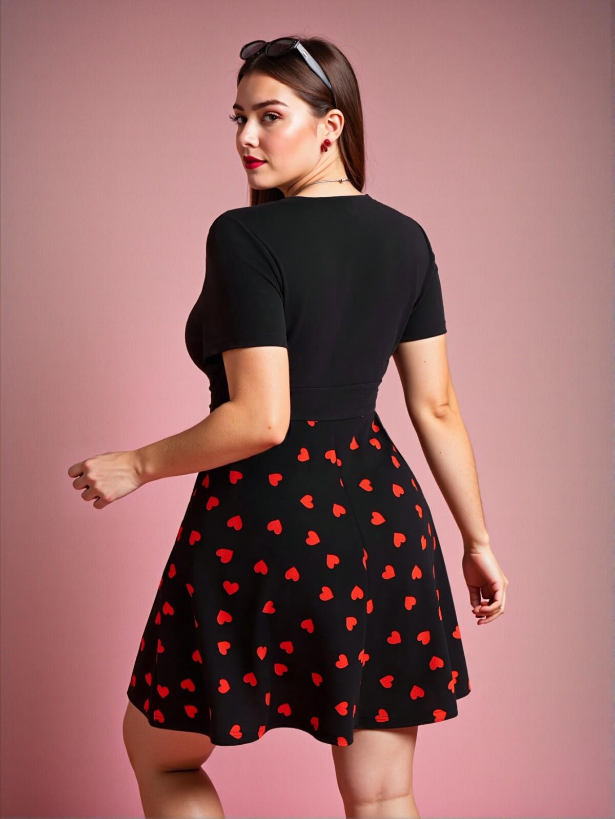 Elegant Multicolor Charming Color Block Heart Pattern V-Neck Dress Perfect for Celebrations and Summer Vibes Chic, Classy and Trendy Fashion Style to Dress to Impress - Image 2