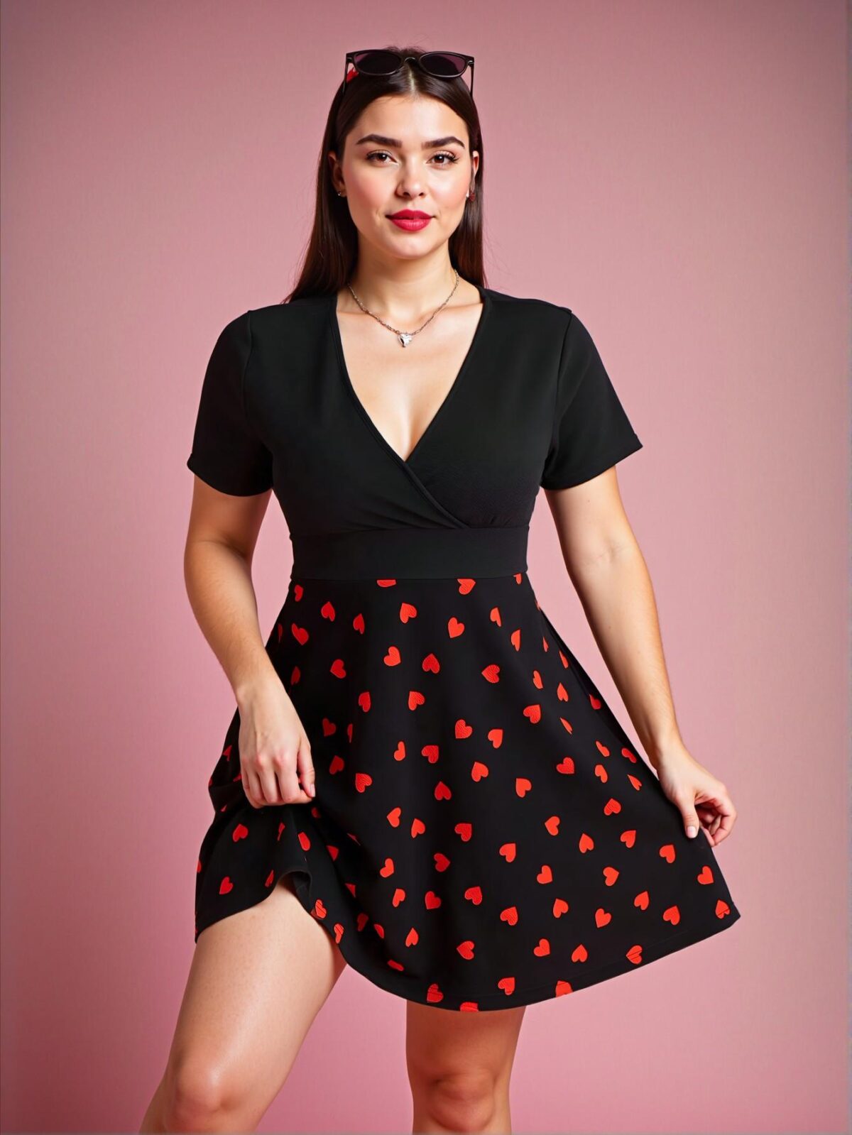 Elegant Multicolor Charming Color Block Heart Pattern V-Neck Dress Perfect for Celebrations and Summer Vibes Chic, Classy and Trendy Fashion Style to Dress to Impress - Image 3