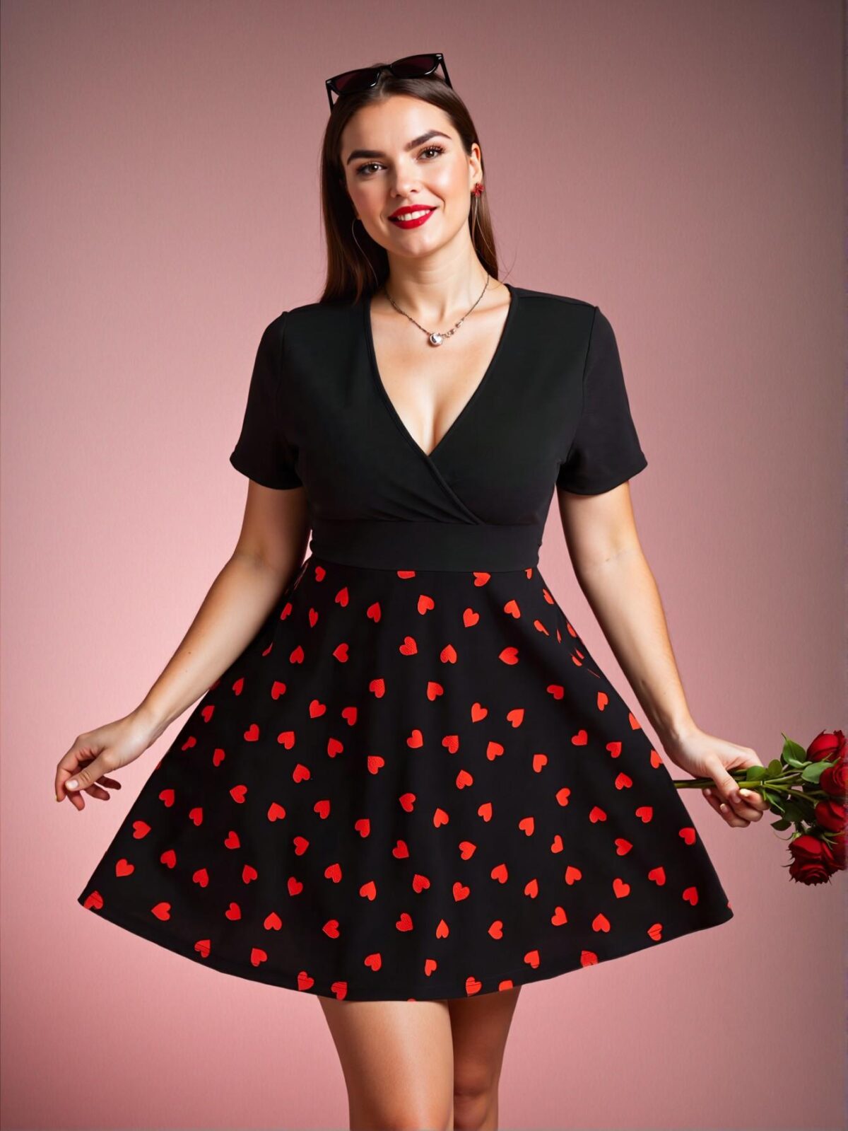Elegant Multicolor Charming Color Block Heart Pattern V-Neck Dress Perfect for Celebrations and Summer Vibes Chic, Classy and Trendy Fashion Style to Dress to Impress - Image 4