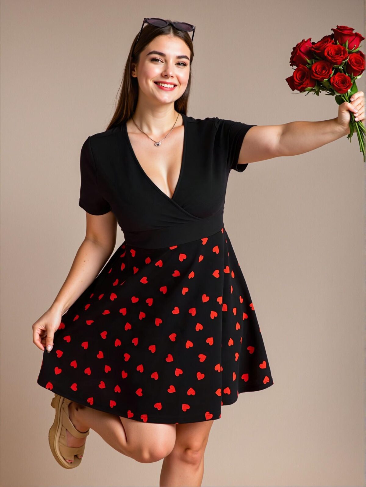 Elegant Multicolor Charming Color Block Heart Pattern V-Neck Dress Perfect for Celebrations and Summer Vibes Chic, Classy and Trendy Fashion Style to Dress to Impress - Image 5