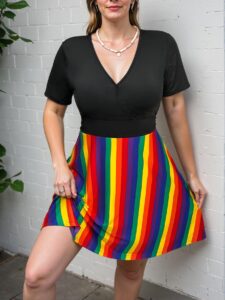 Elegant Multicolor V-Neck Short Sleeve Casual Dress with Flared Hem for a Chic, Classy, and Trendy Fashion Statement