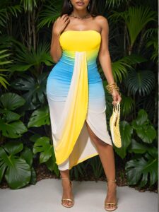 Elegant Multicolor Strapless High Low Hem Dress for Spring and Summer - Chic, Classy and Trendy Fashion Style to Dress to Impress