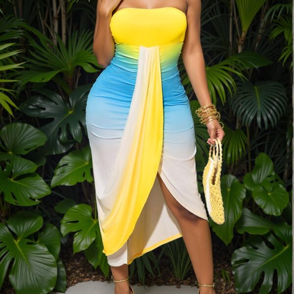 Elegant Multicolor Strapless High Low Hem Dress for Spring and Summer - Chic, Classy and Trendy Fashion Style to Dress to Impress