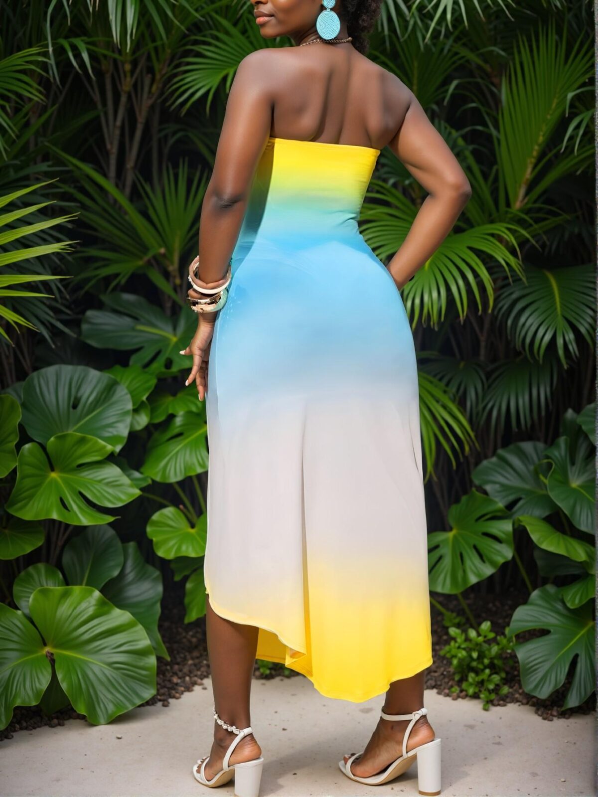 Elegant Multicolor Strapless High Low Hem Dress for Spring and Summer - Chic, Classy and Trendy Fashion Style to Dress to Impress - Image 2