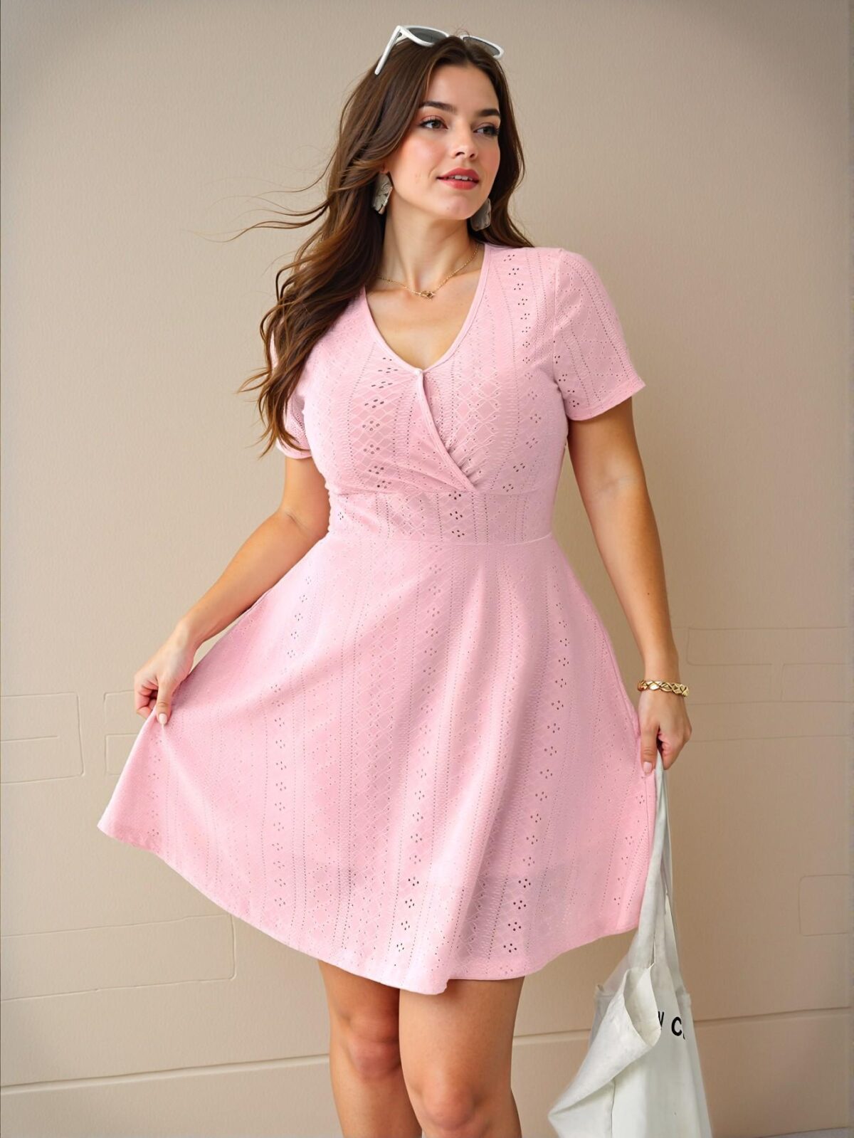 Elegant Pink Flared A-Line Maxi Dress with Eyelet Embroidery - Chic, Classy and Trendy Fashion Style to Dress to Impress - Image 4