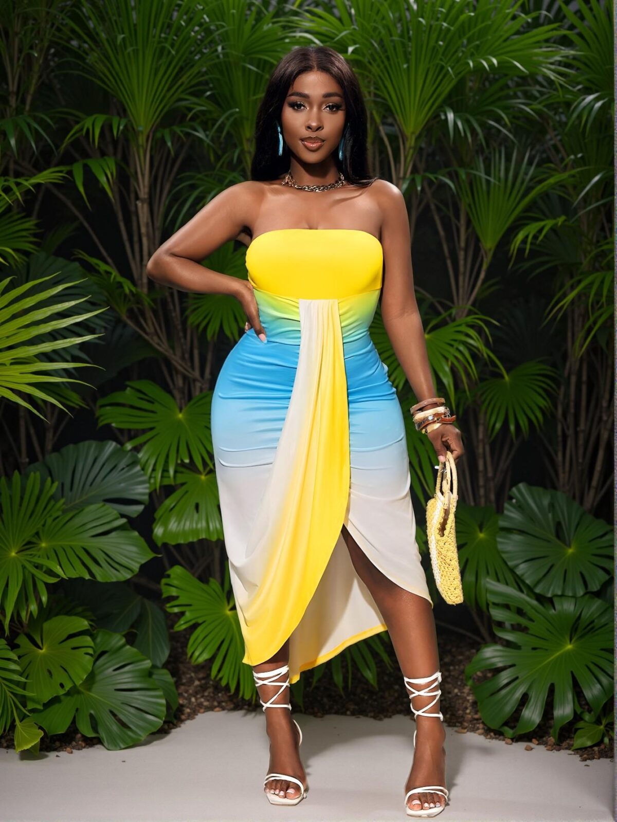 Elegant Multicolor Strapless High Low Hem Dress for Spring and Summer - Chic, Classy and Trendy Fashion Style to Dress to Impress - Image 4