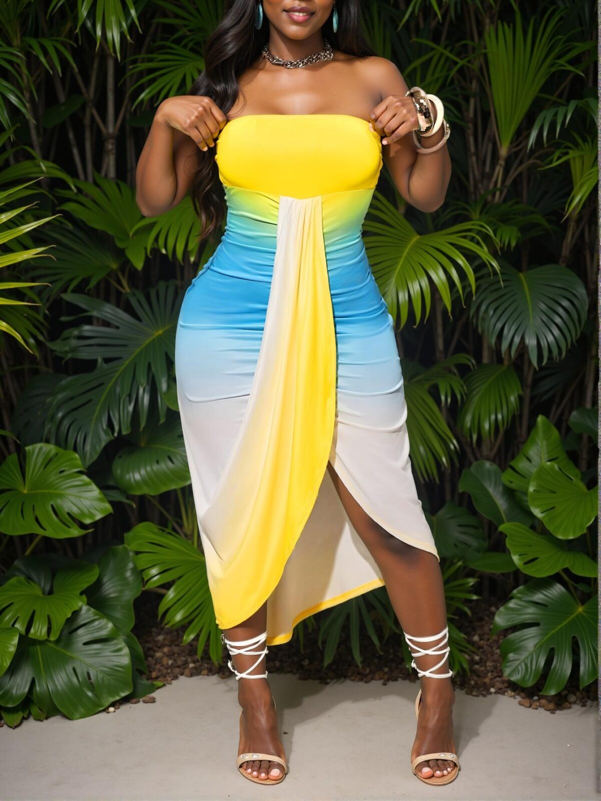 Elegant Multicolor Strapless High Low Hem Dress for Spring and Summer - Chic, Classy and Trendy Fashion Style to Dress to Impress - Image 5