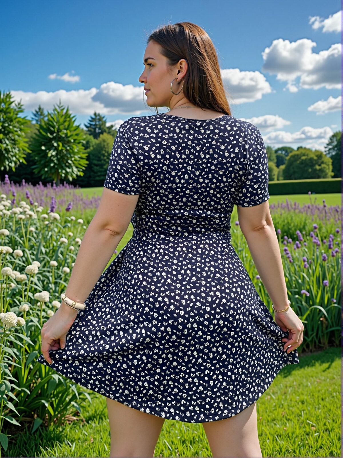 Elegant Navy Blue Boho Floral A-Line Dress for Summer and Beach Outings - Chic, Classy and Trendy Fashion Style to Dress to Impress - Image 2