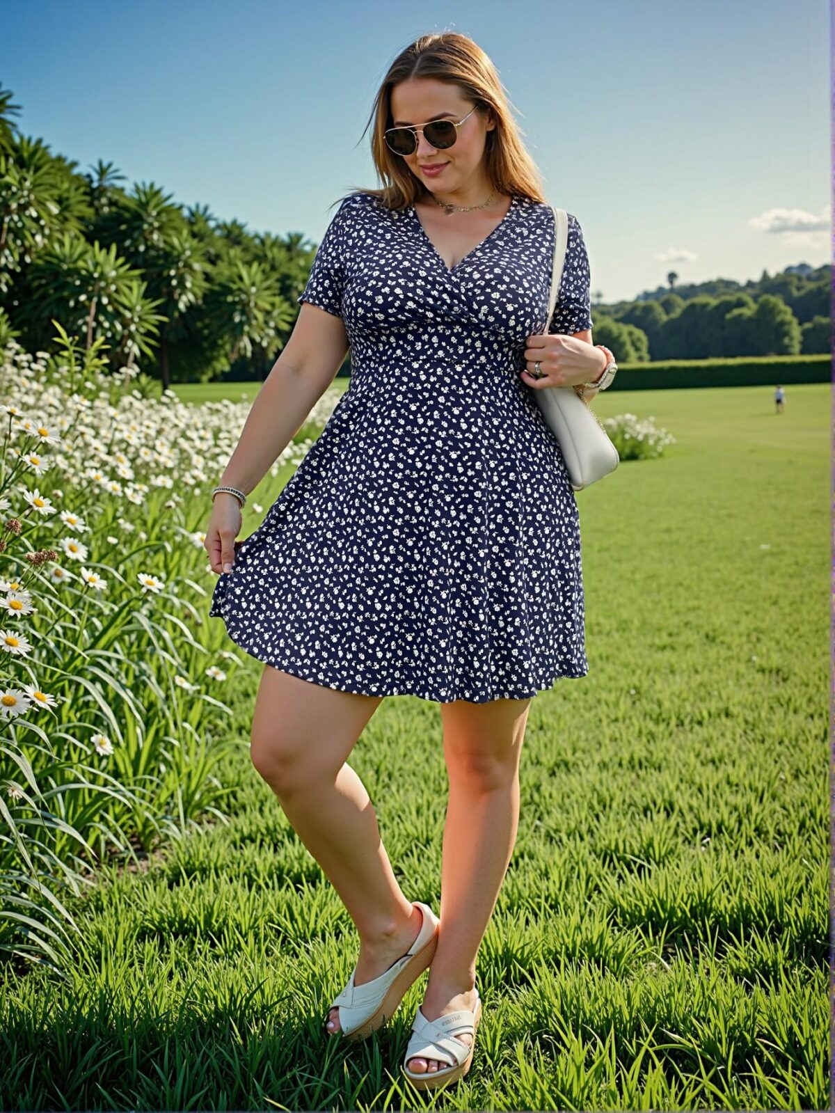 Elegant Navy Blue Boho Floral A-Line Dress for Summer and Beach Outings - Chic, Classy and Trendy Fashion Style to Dress to Impress - Image 3