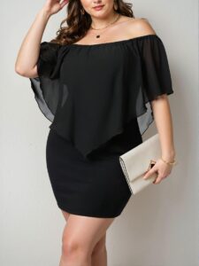 Elegant Black Off Shoulder Bodycon Dress with Exaggerated Ruffles, Chic, Classy and Trendy Fashion Style to Dress to Impress