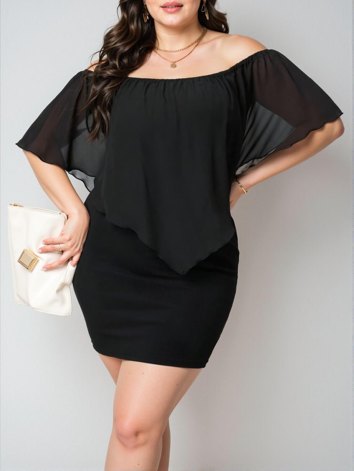 Elegant Black Off Shoulder Bodycon Dress with Exaggerated Ruffles, Chic, Classy and Trendy Fashion Style to Dress to Impress - Image 4