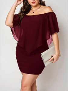 Elegant Burgundy Off-Shoulder Bodycon Dress with Flounce Sleeves for a Chic, Classy and Trendy Fashion Style to Dress to Impress