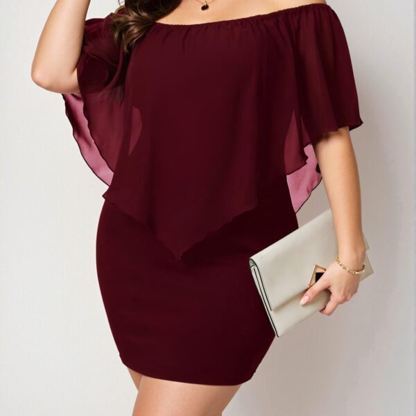 Elegant Burgundy Off-Shoulder Bodycon Dress with Flounce Sleeves for a Chic, Classy and Trendy Fashion Style to Dress to Impress