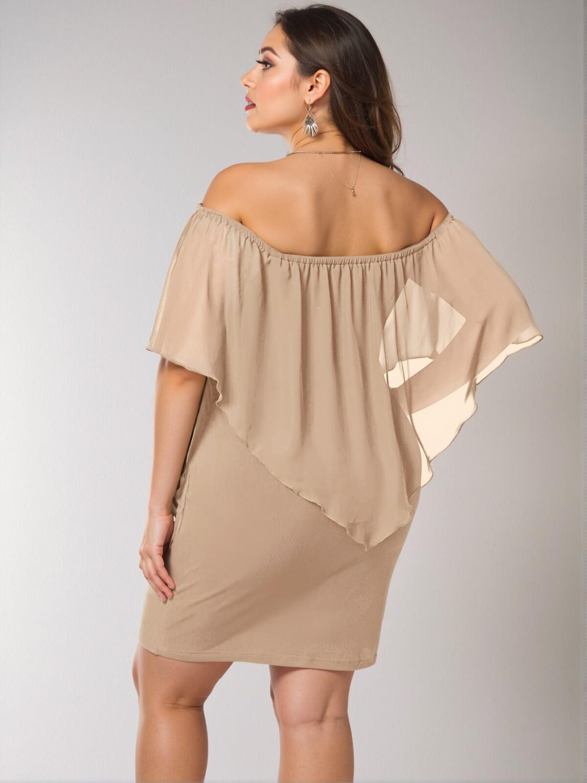 Elegant Khaki Off-Shoulder Bodycon Dress, Stylish and Trendy for Everyday Wear - Chic, Classy, and Trendy Fashion Style to Dress to Impress - Image 2