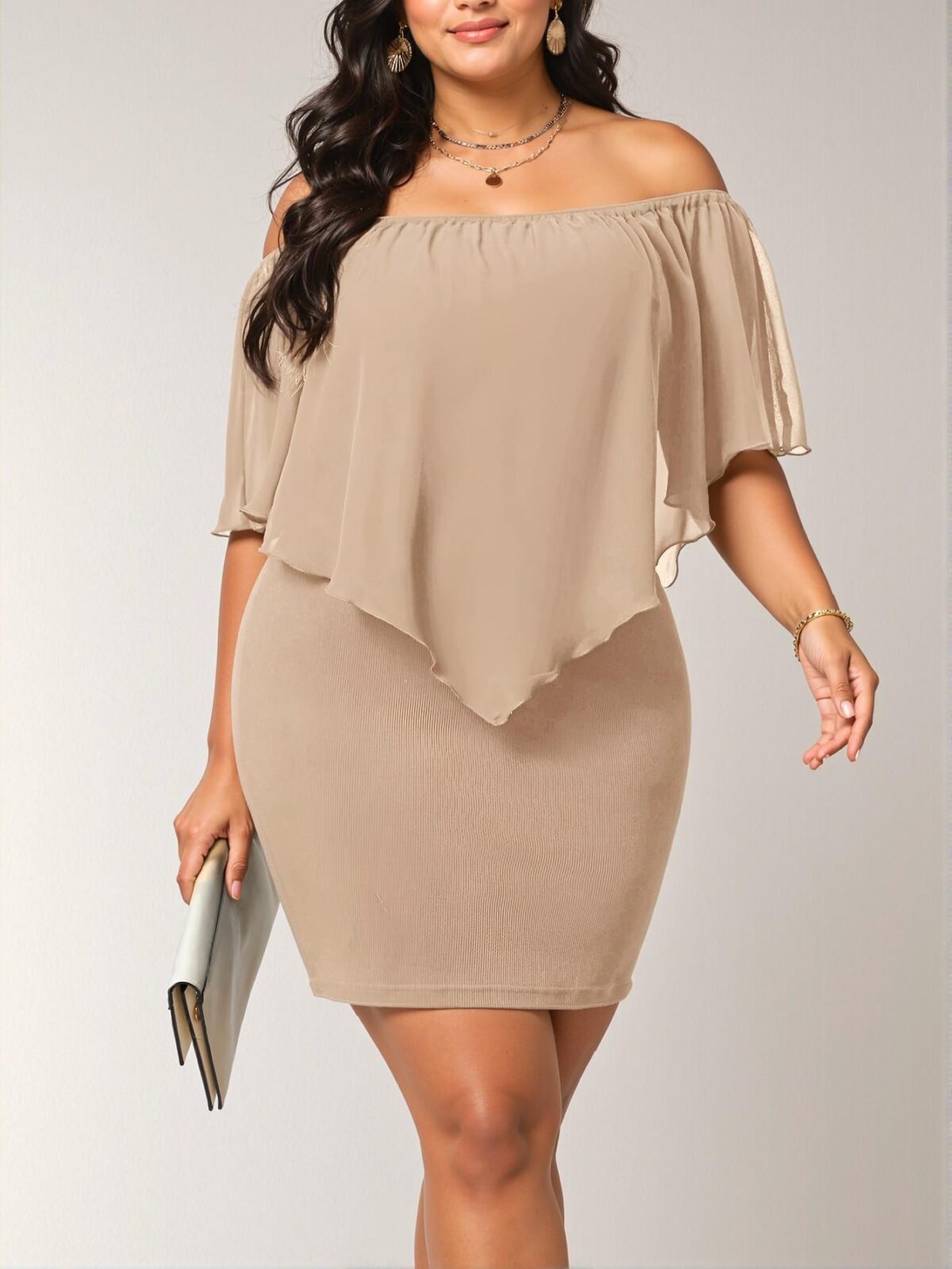 Elegant Khaki Off-Shoulder Bodycon Dress, Stylish and Trendy for Everyday Wear - Chic, Classy, and Trendy Fashion Style to Dress to Impress - Image 4