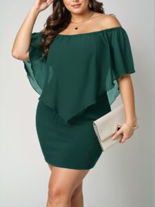 Elegant Dark Green Off-Shoulder Bodycon Dress with Ruffles and Zipper – Chic, Classy and Trendy Fashion Style to Dress to Impress