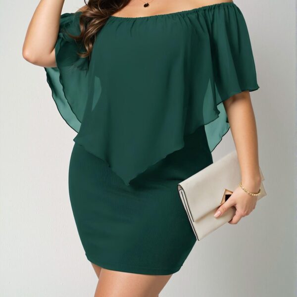 Elegant Dark Green Off-Shoulder Bodycon Dress with Ruffles and Zipper – Chic, Classy and Trendy Fashion Style to Dress to Impress